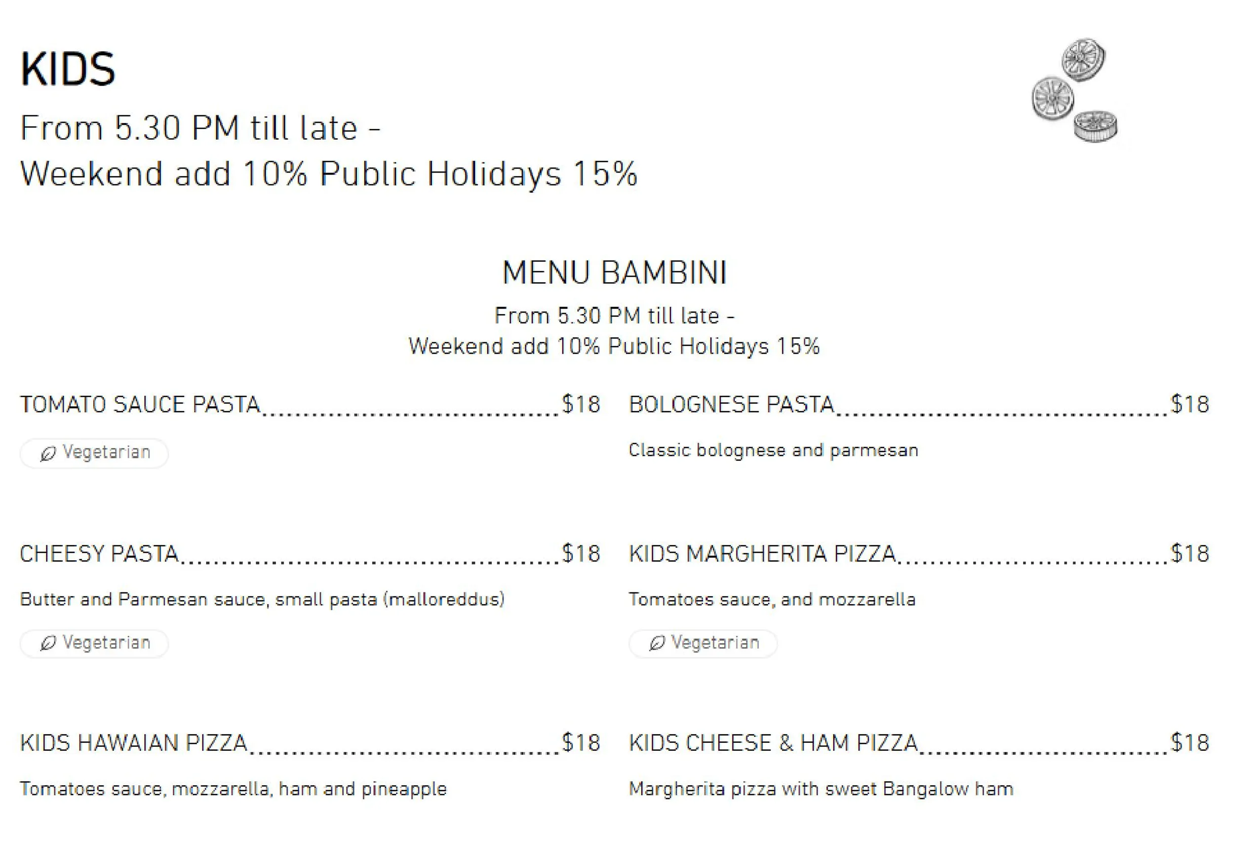 Trattoria Basiloco menu, page 2