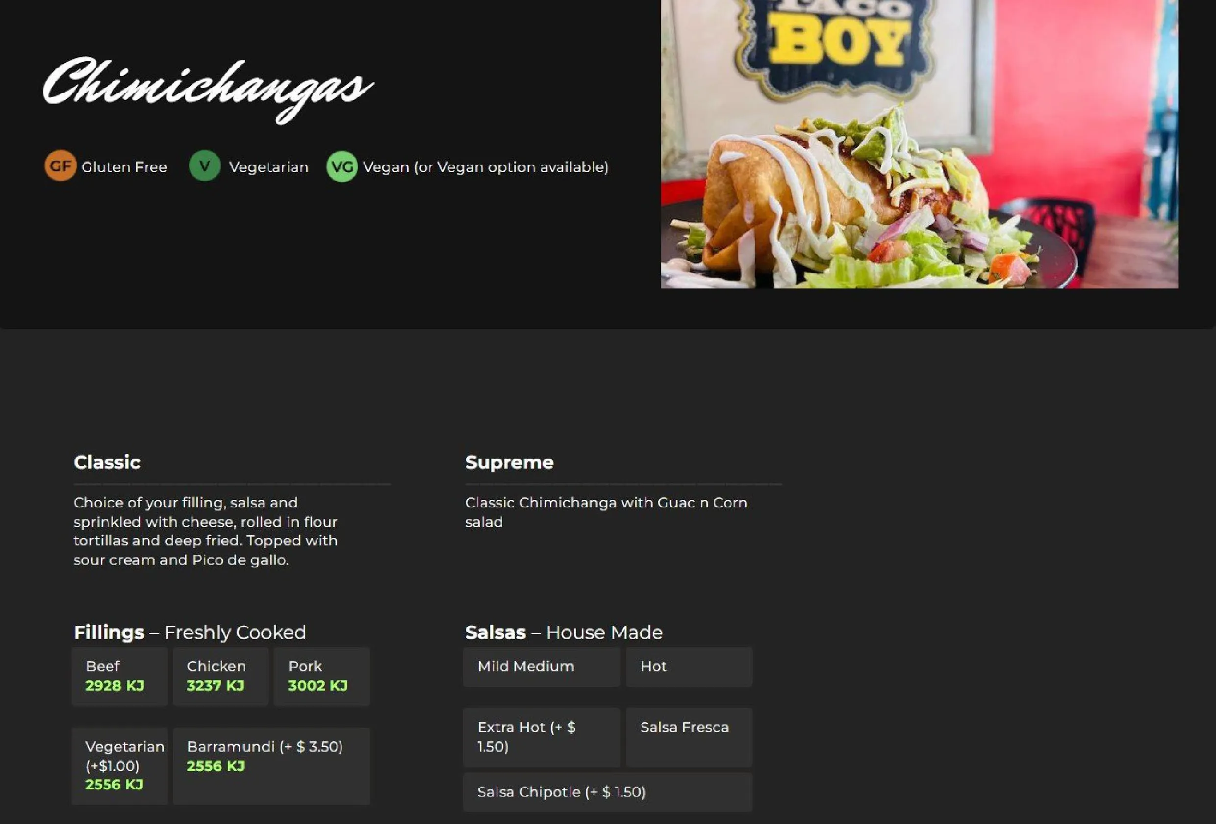 Taco Boy menu, page 14