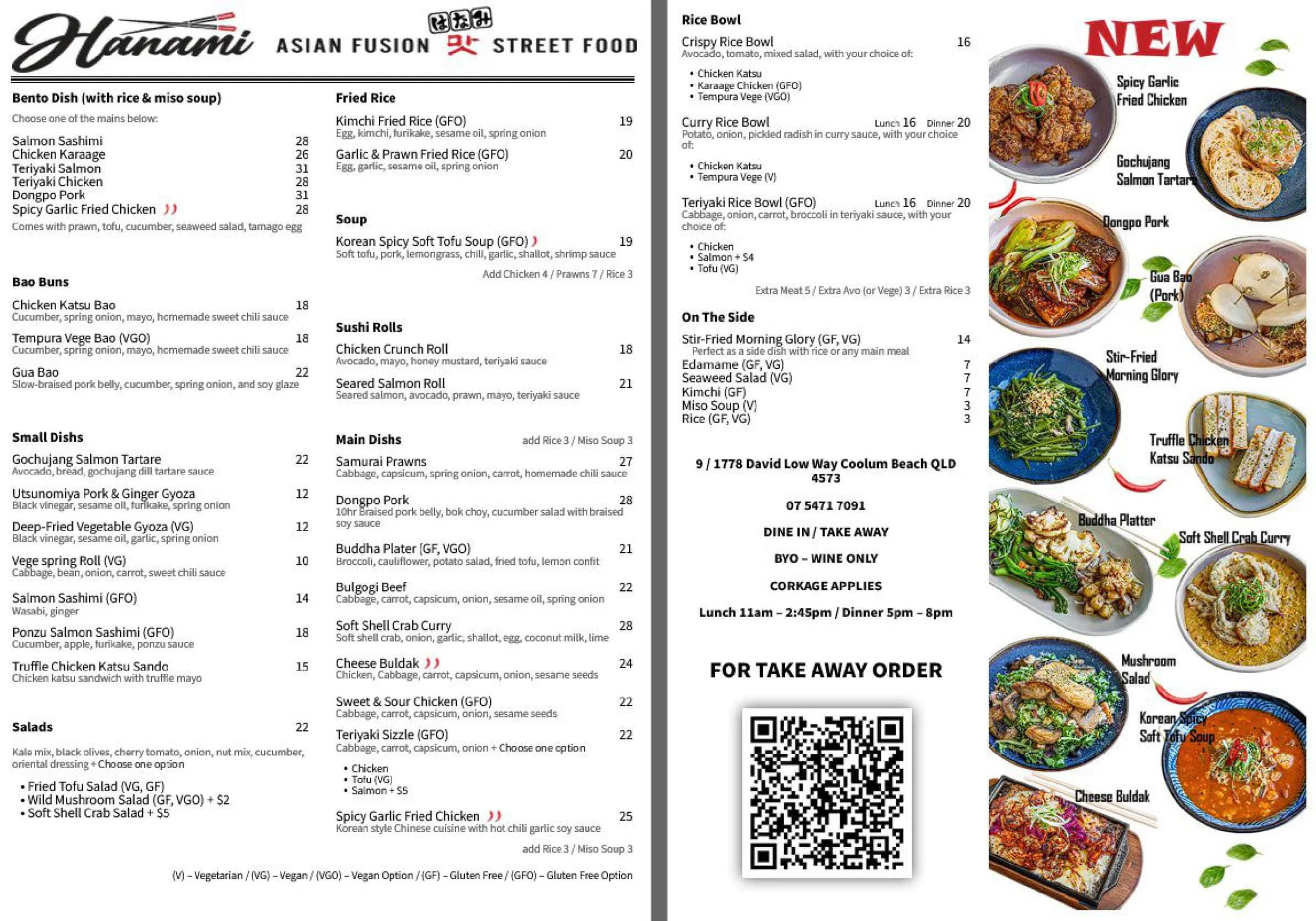 Hanami Asian Fusion menu, page 1