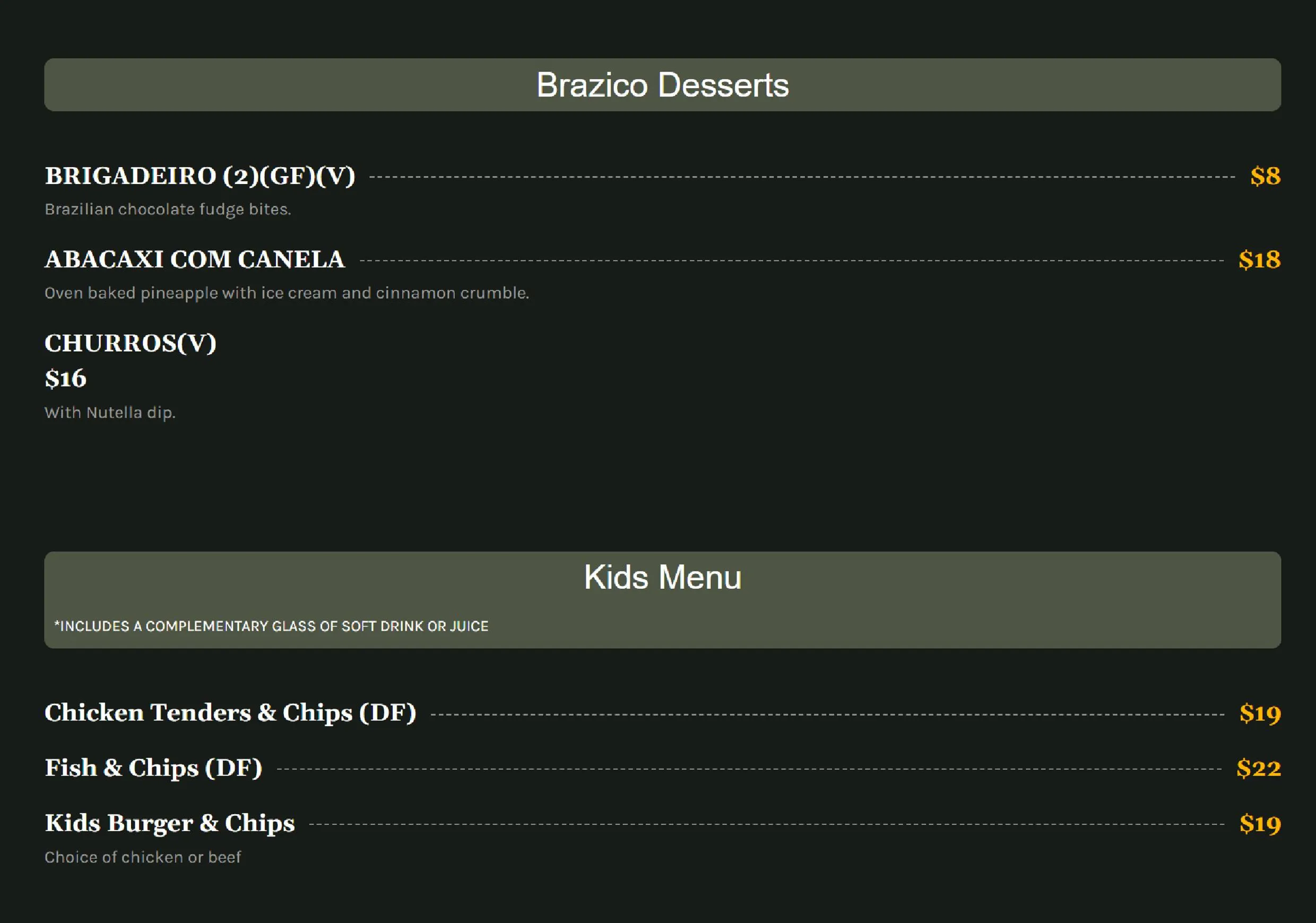 Brazico Restaurant menu, page 3