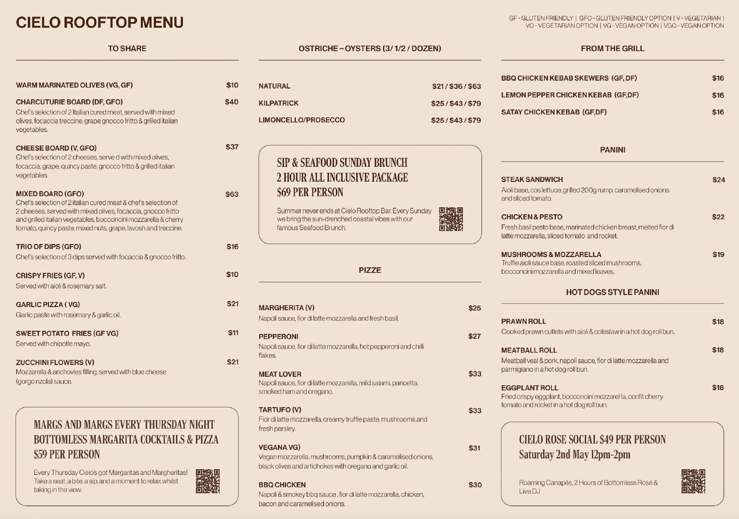 Cielo Rooftop menu, page 1
