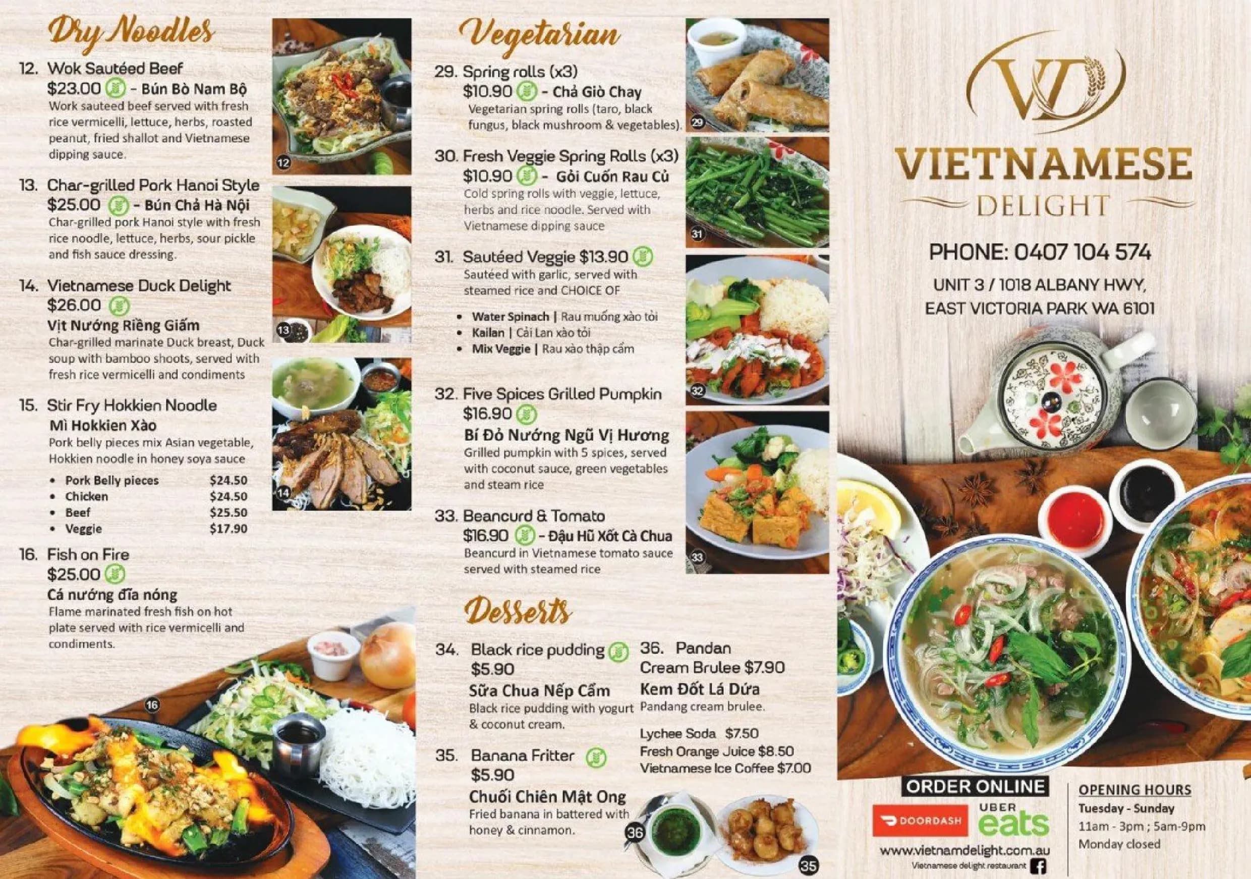 Vietnamese Delight Restaurant menu, page 1