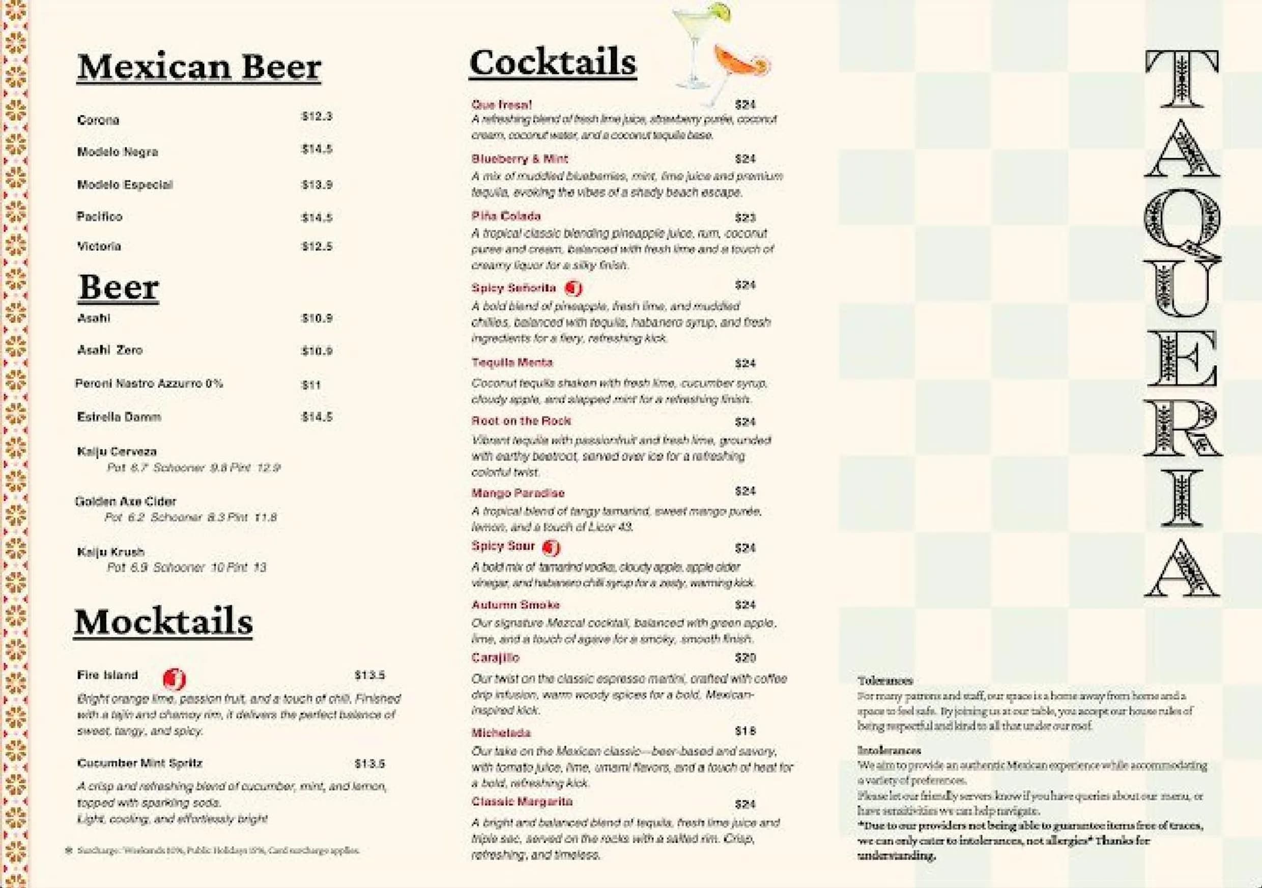 Taqueria menu, page 2