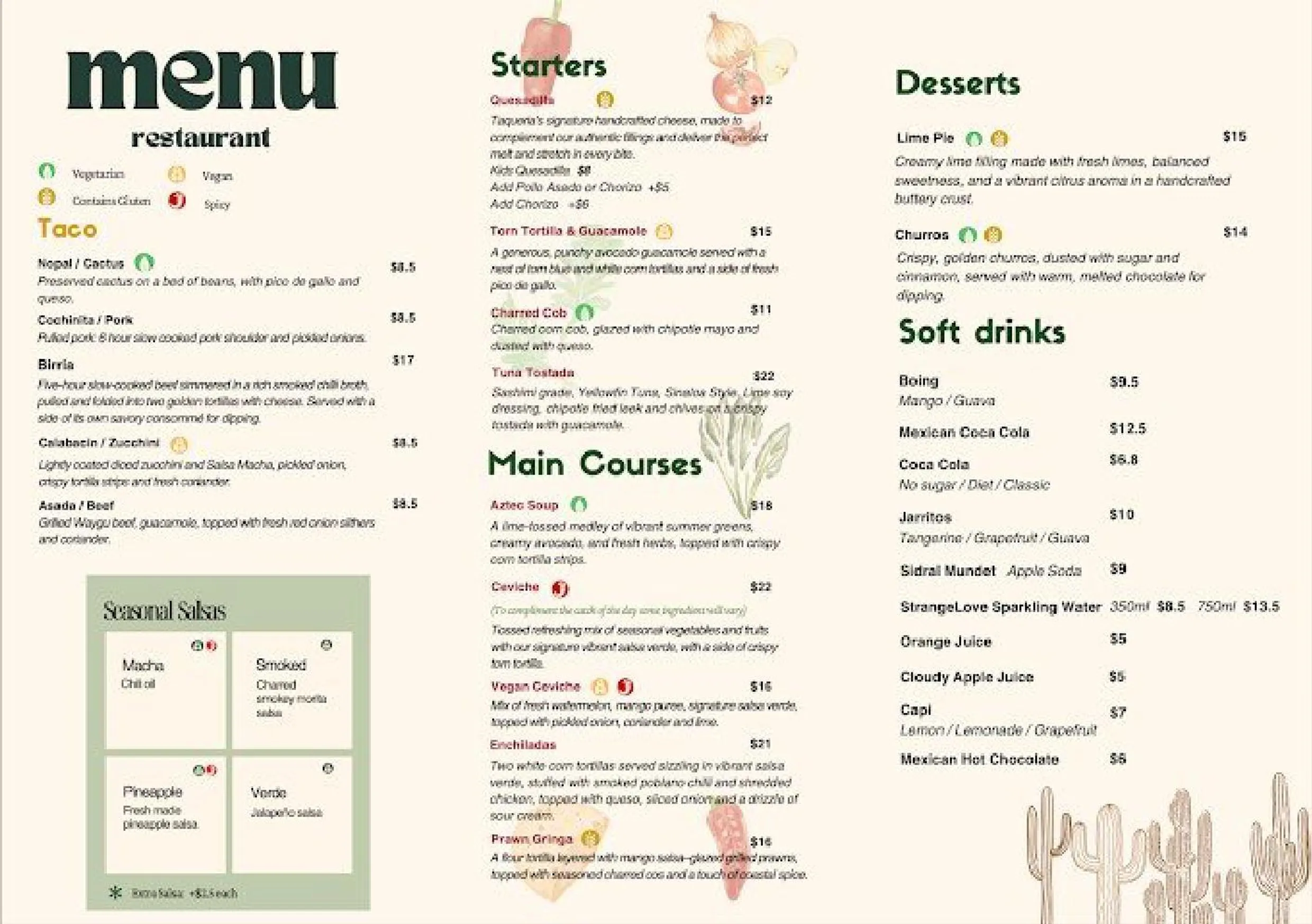 Taqueria menu, page 1