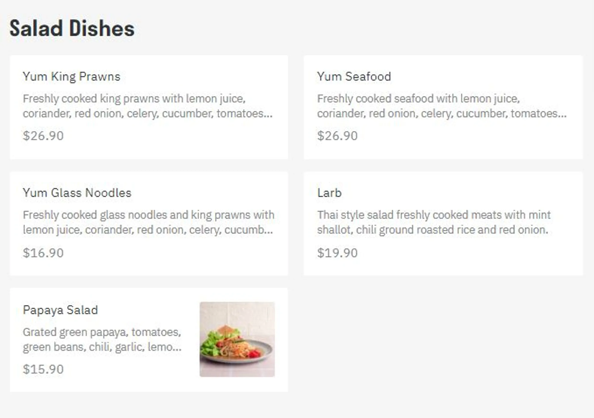 The Royal Thai Restaurant menu, page 2