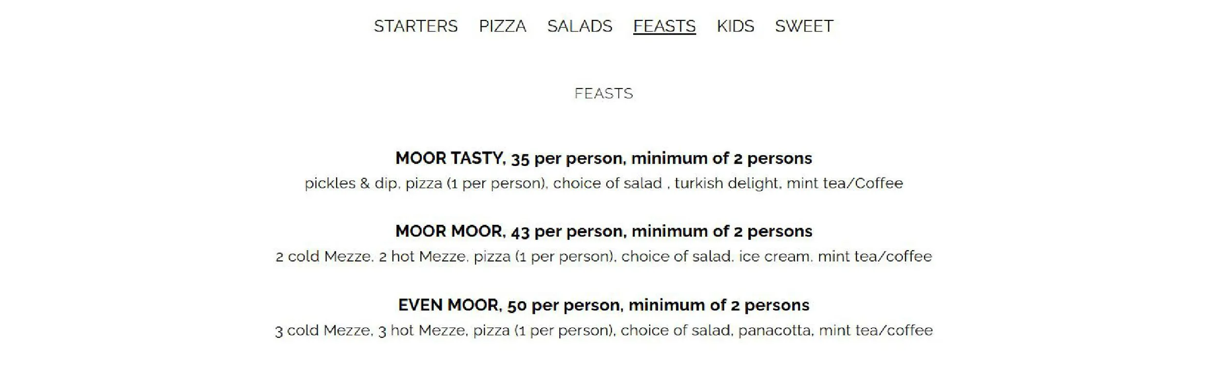Moor's Head menu, page 5