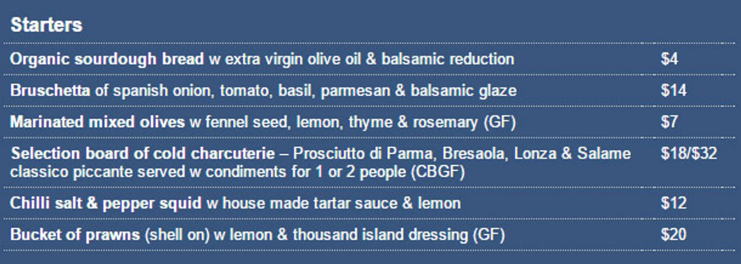 Plonk Beach Cafe menu, page 1