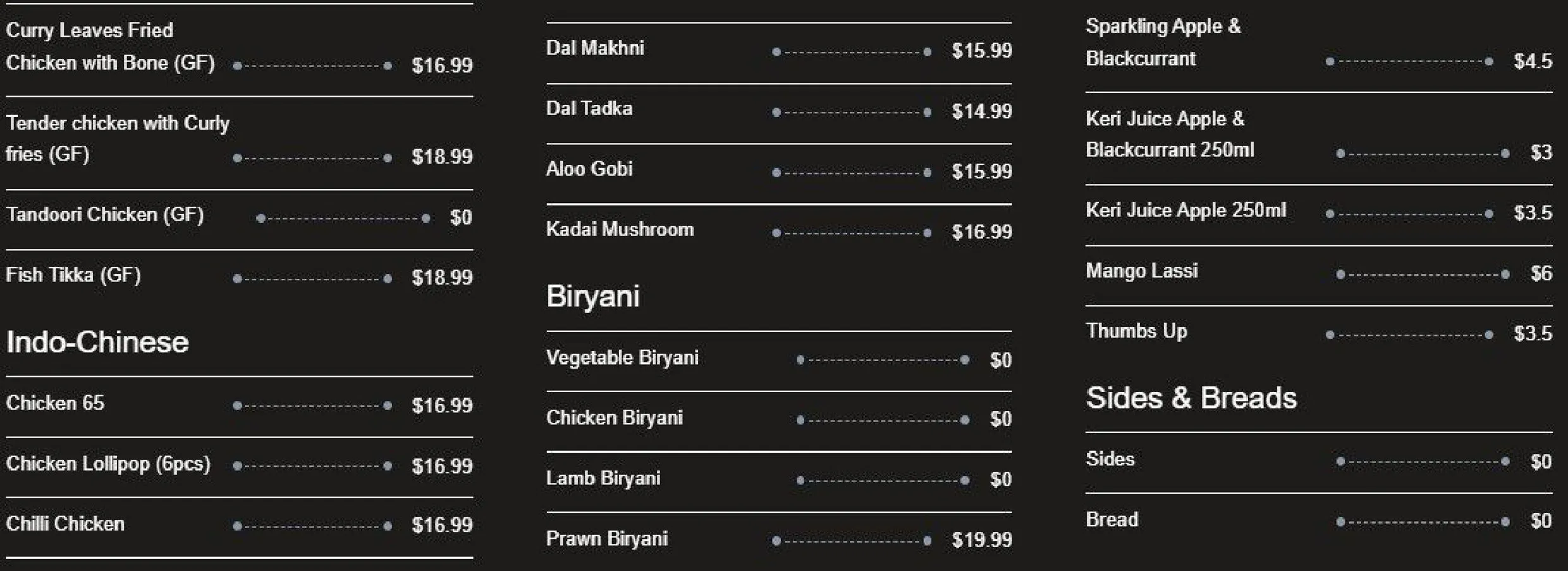 New Paradise Authentic Indian Food menu, page 3
