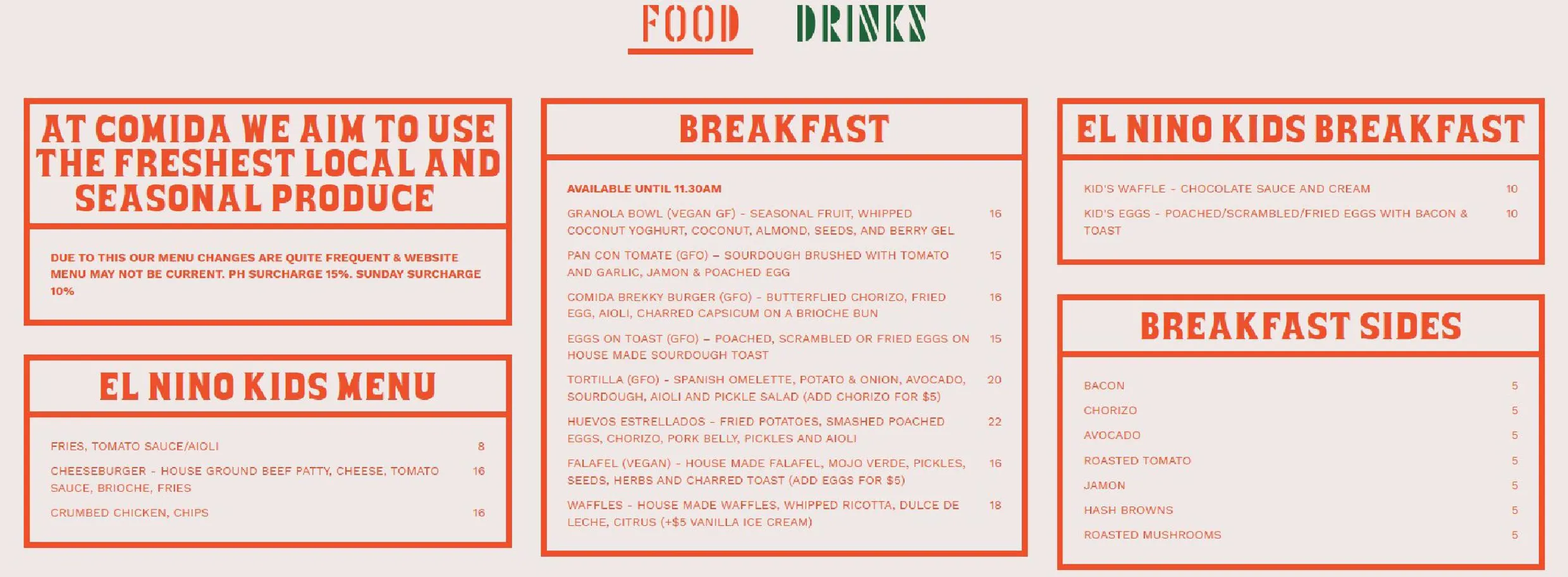 Comida menu, page 1