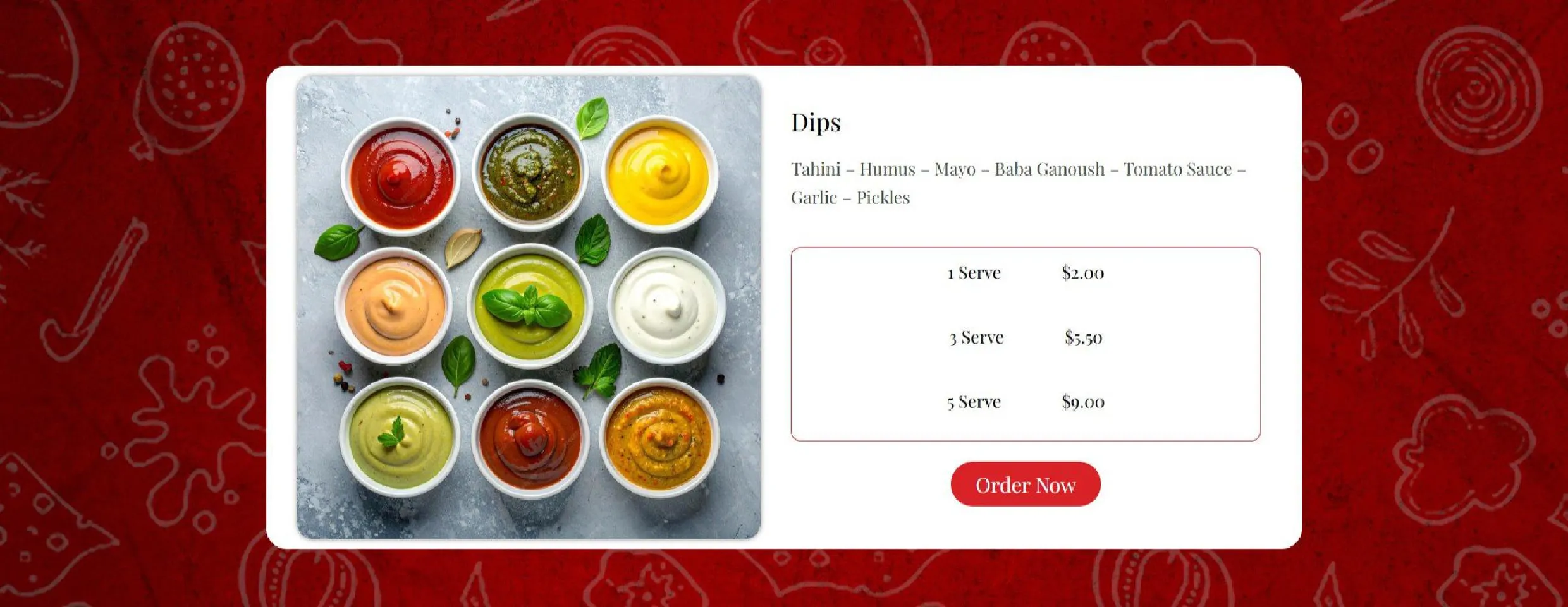King Tut menu, page 6