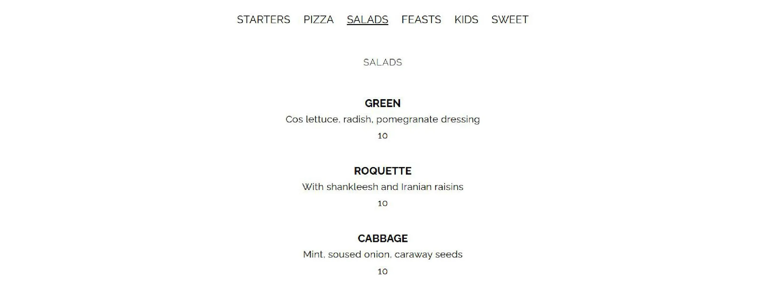 Moor's Head menu, page 4
