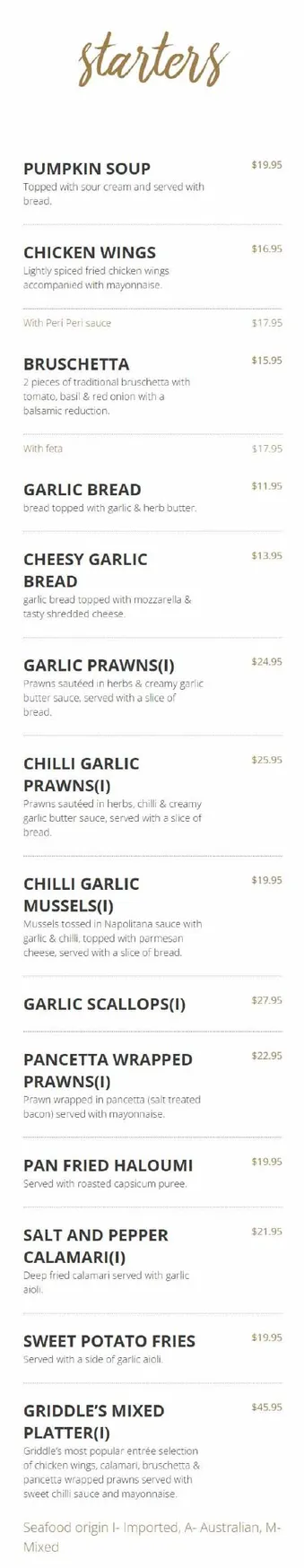 Griddle Restaurant menu, page 1