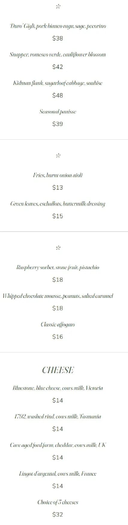 Que Sera Terrigal menu, page 2
