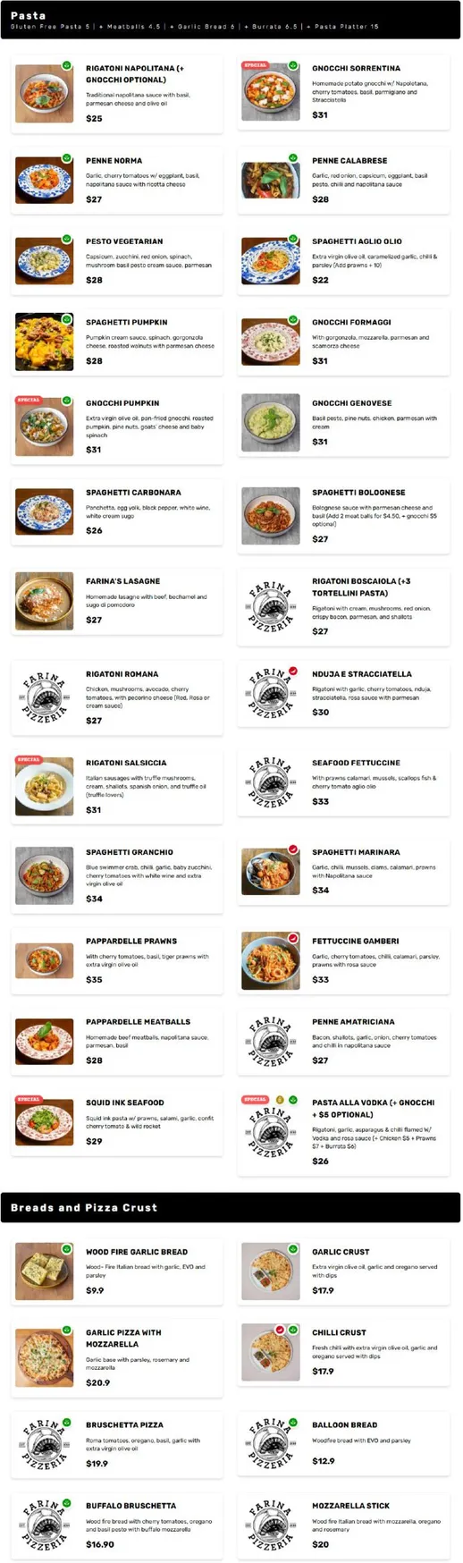 Farina Pizzeria menu, page 3
