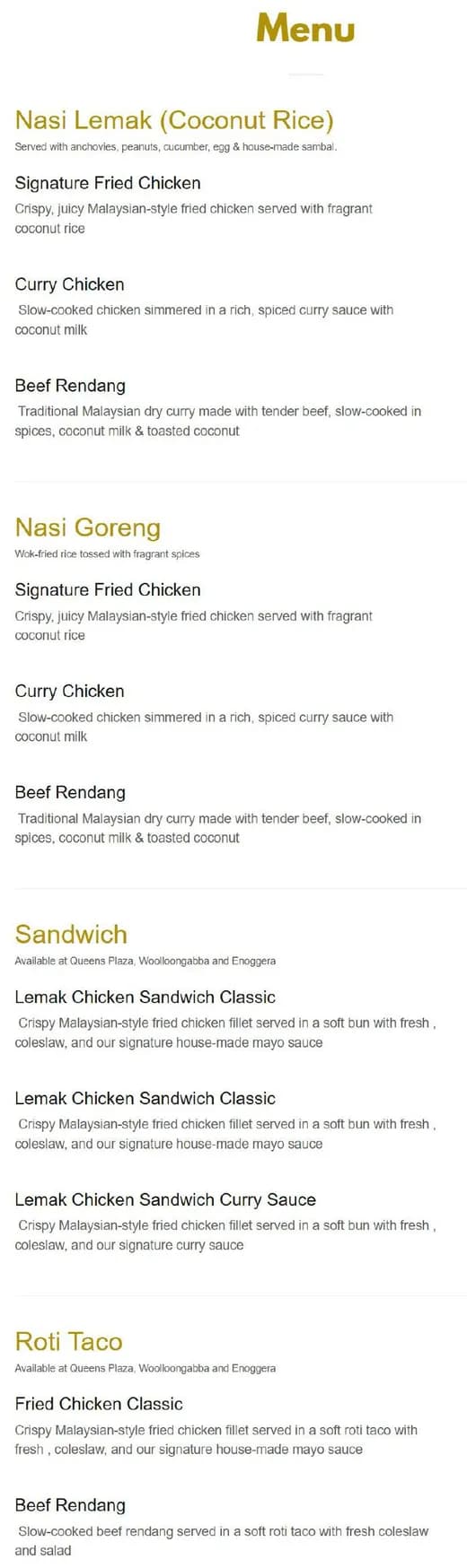 Lemak Express menu, page 1
