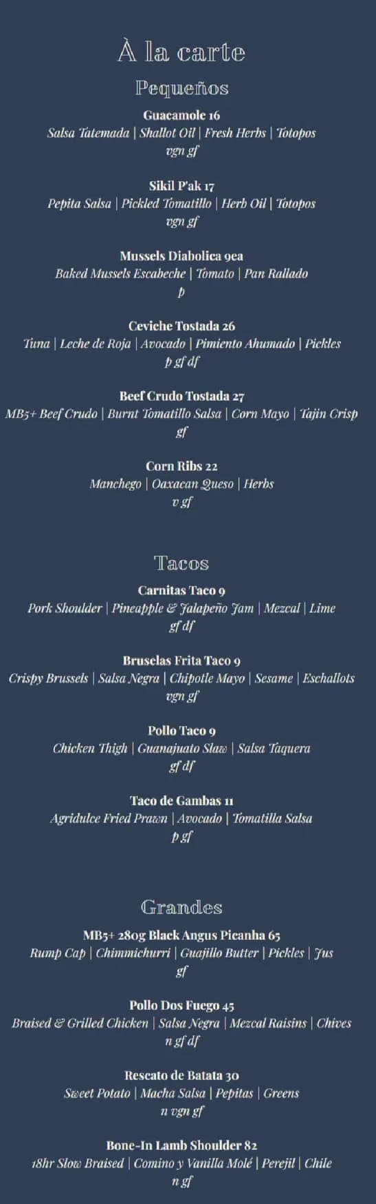 Bóveda menu, page 1