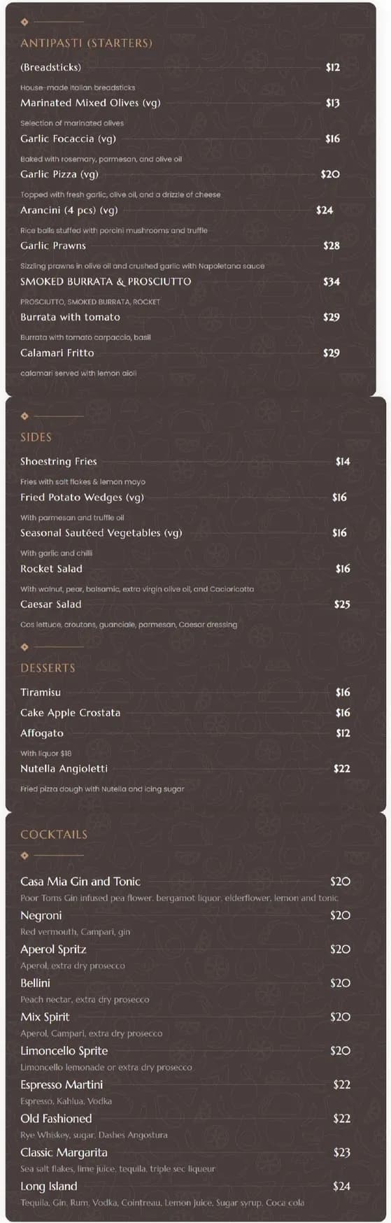 Casa Mia Osteria menu, page 1