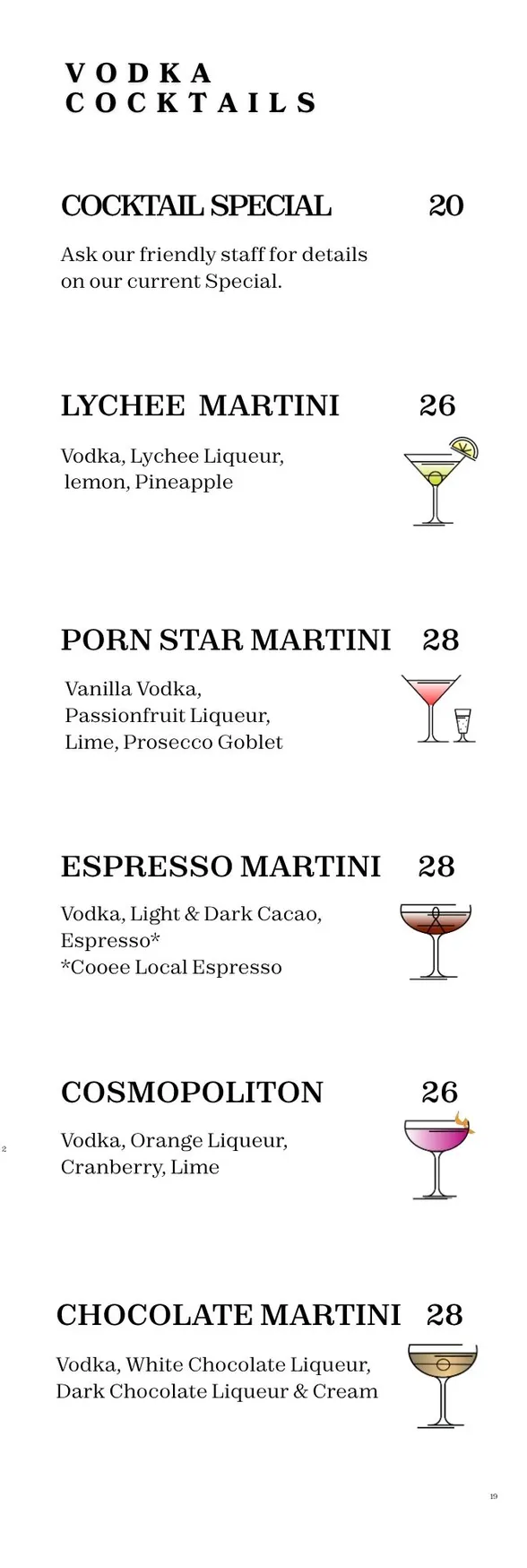 Boston Shaker Bar menu, page 2