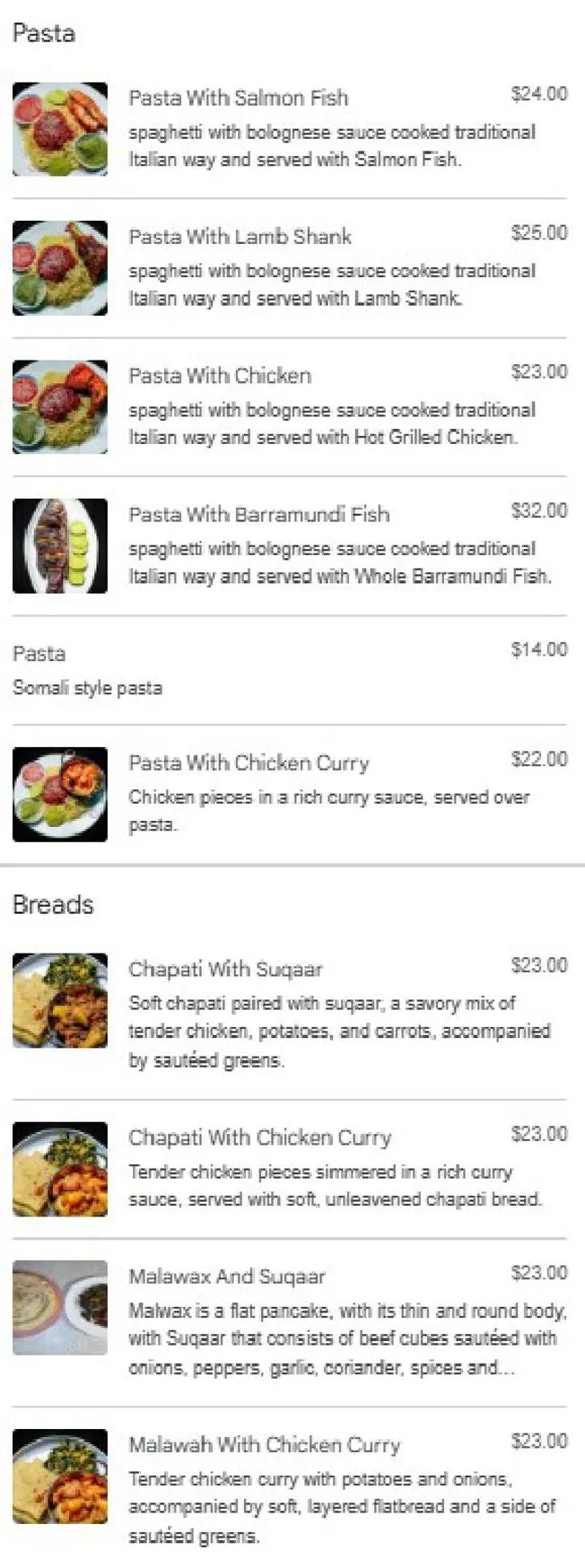 Zamzam Kitchen menu, page 1