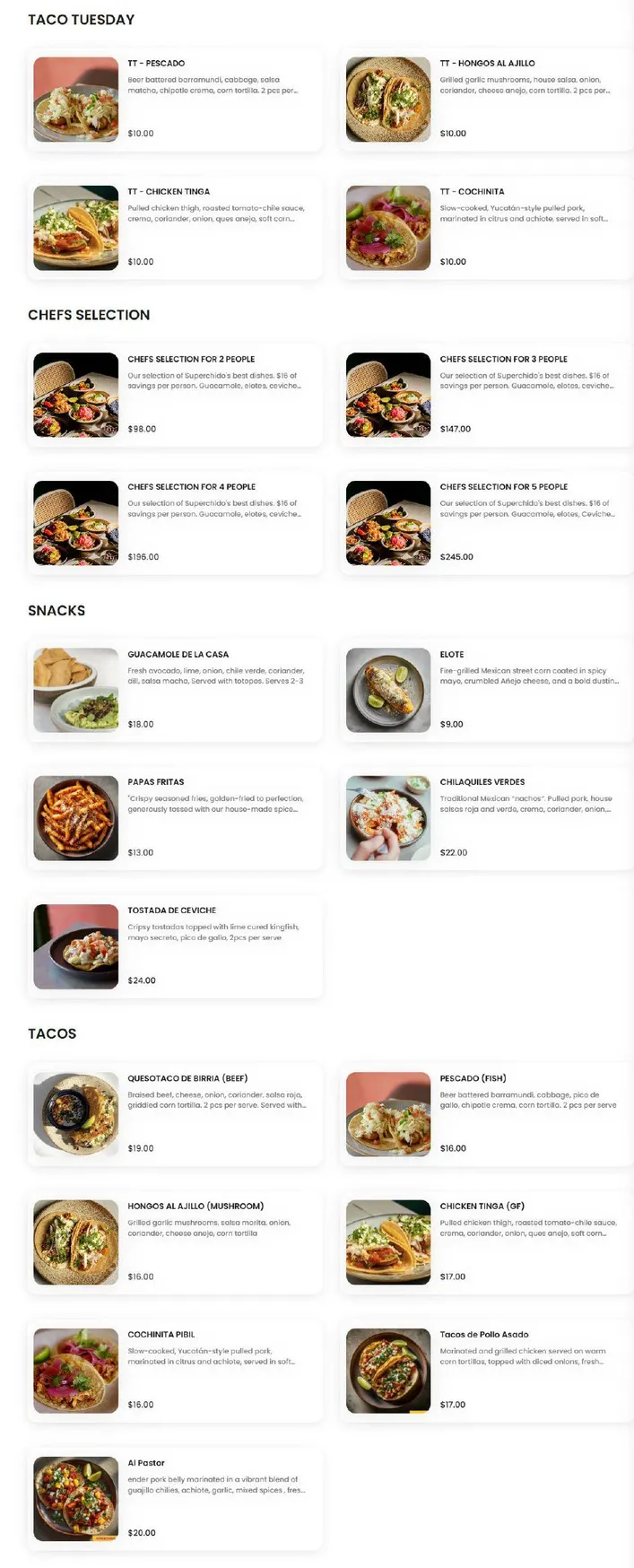 Superchido menu, page 1
