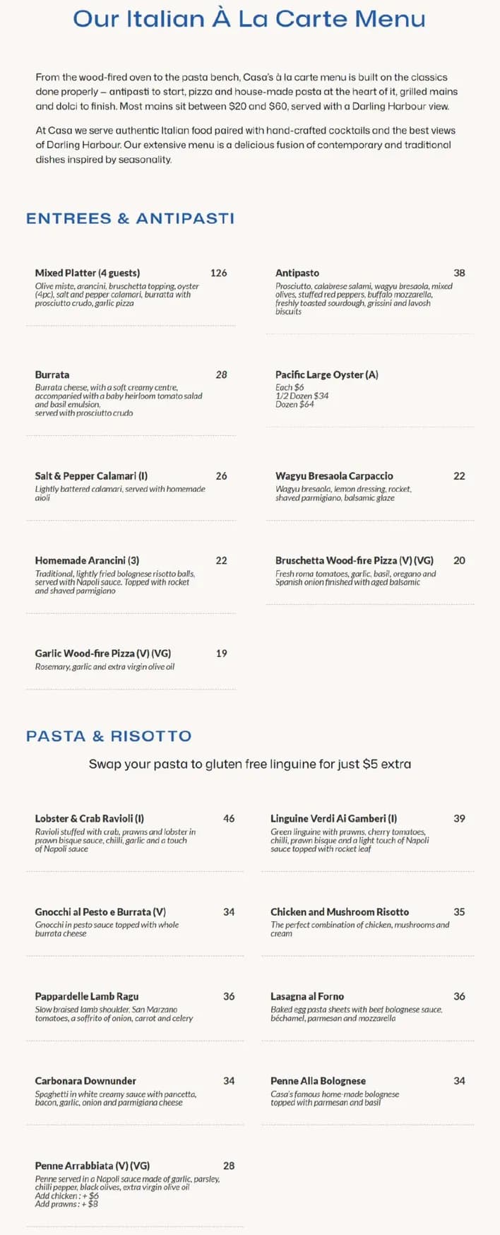 Casa Ristorante Italiano menu, page 1