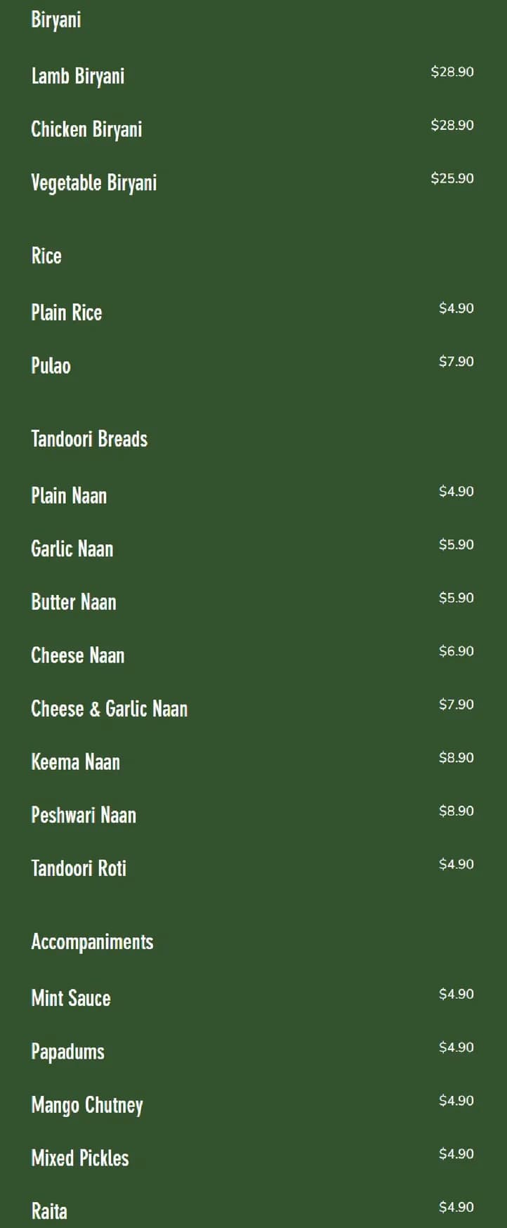 Masala Cove menu, page 6