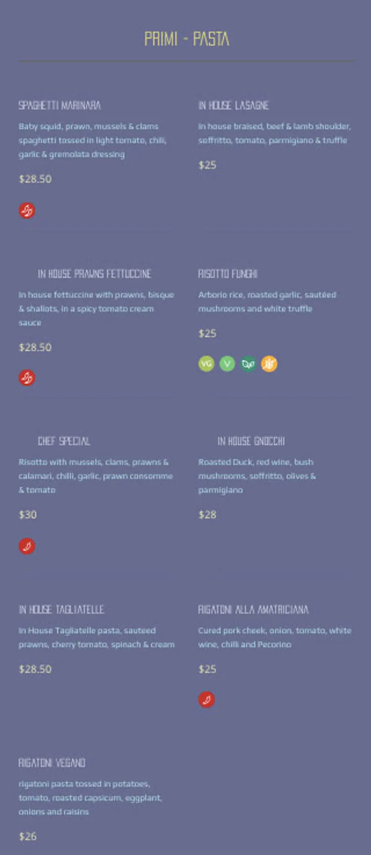 Sardinia - Italian Inspired Seafood menu, page 2