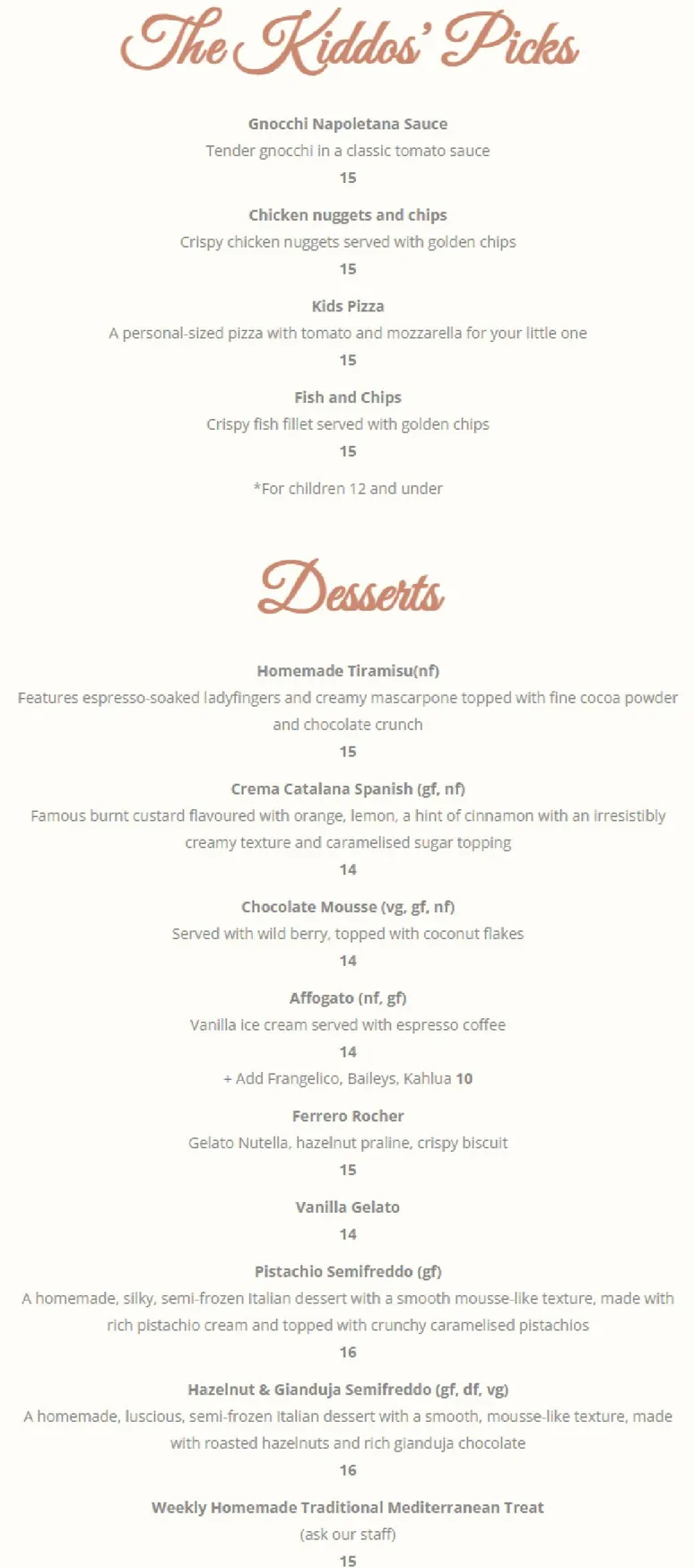 Amuni menu, page 1