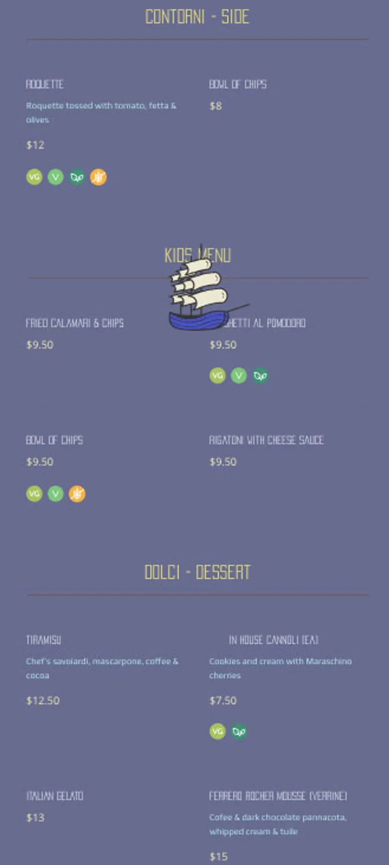 Sardinia - Italian Inspired Seafood menu, page 3