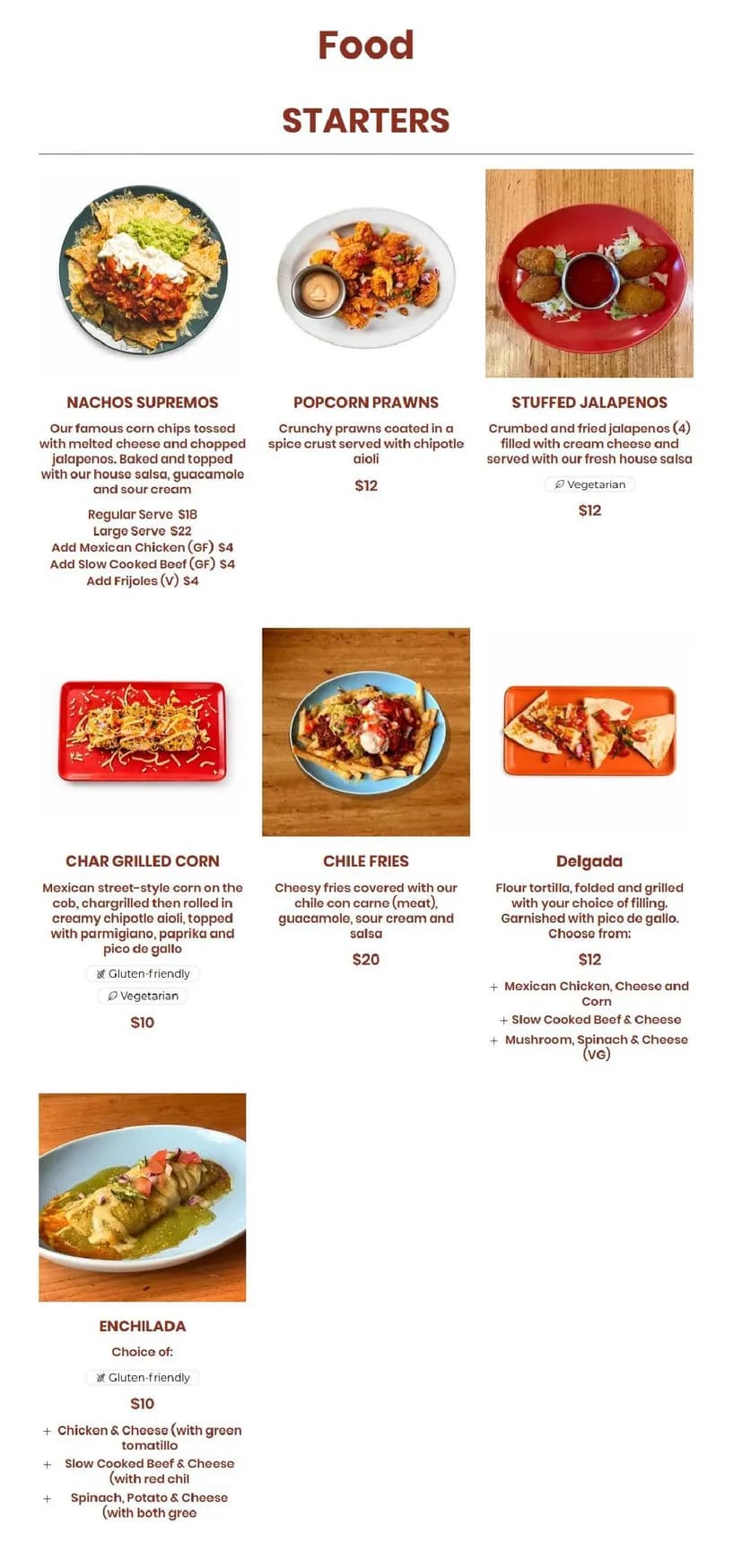 Taco Bill menu, page 1
