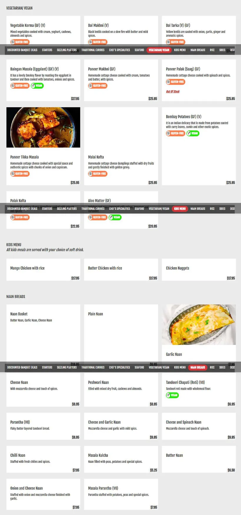 Indian Empire menu, page 4