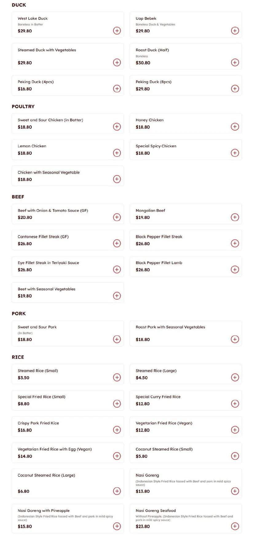 Bonsai Bali menu, page 2