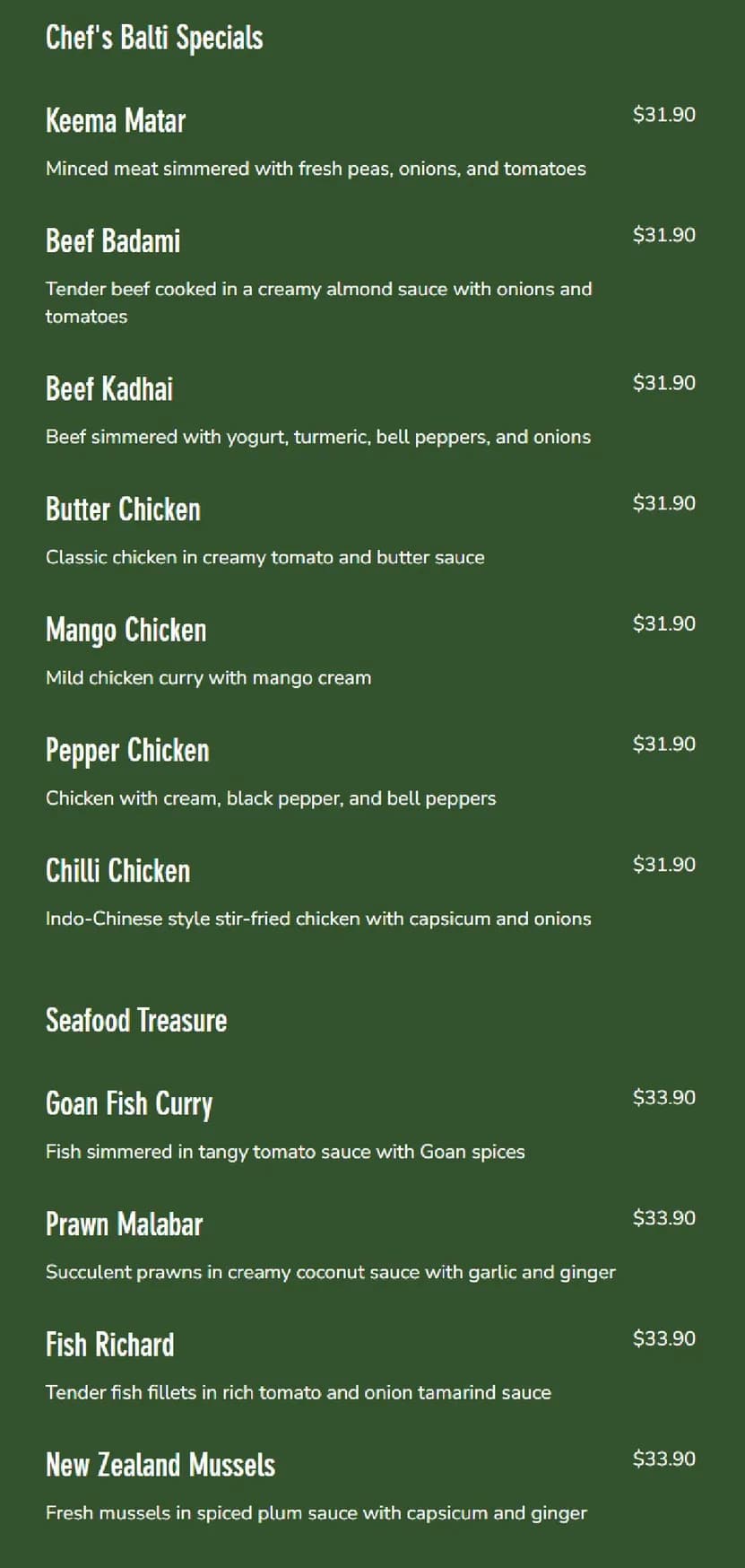 Masala Cove menu, page 5