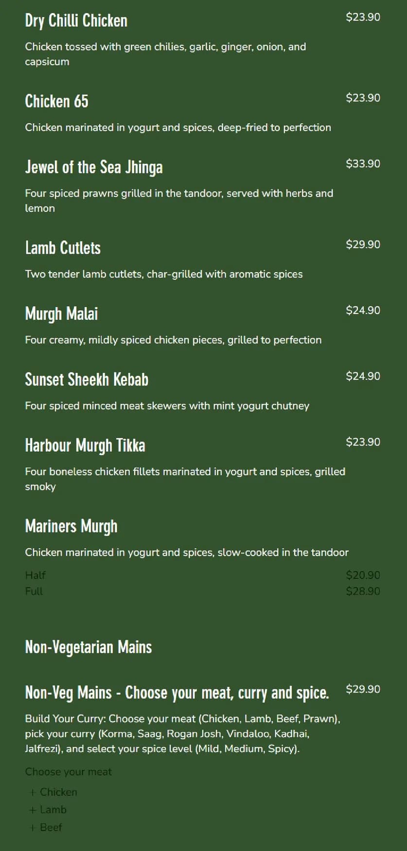 Masala Cove menu, page 3