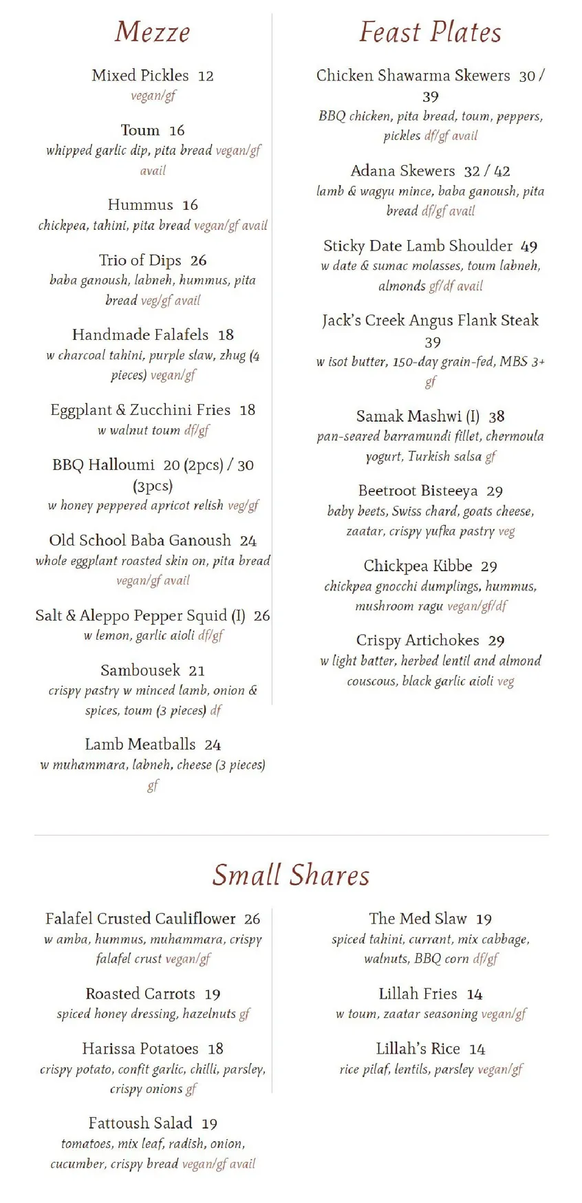 Lillah menu, page 1