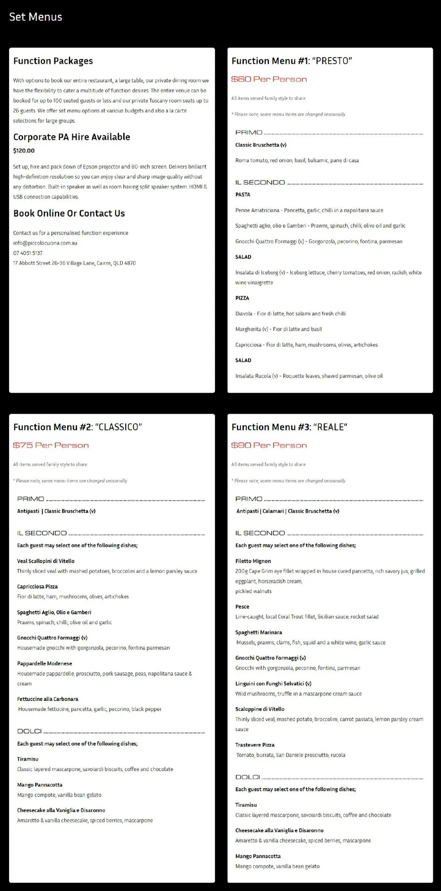 Piccolo Cucina menu, page 7