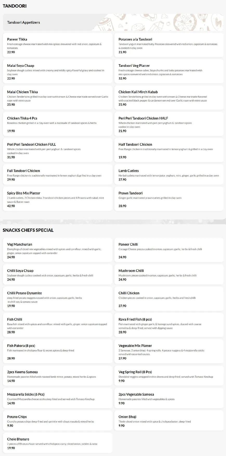 Spicy Bite menu, page 1