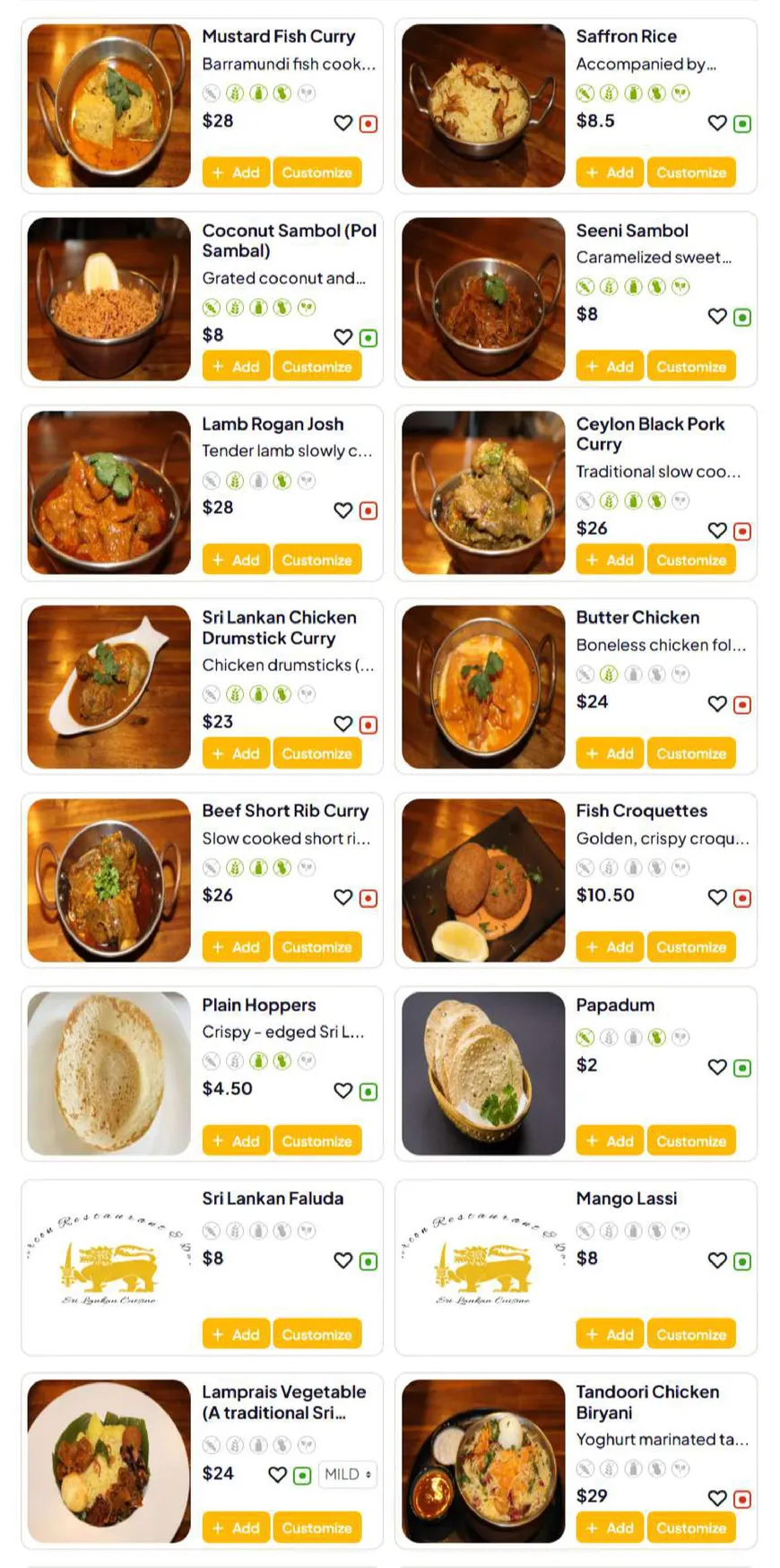 Zircon Restaurant and Bar menu, page 1