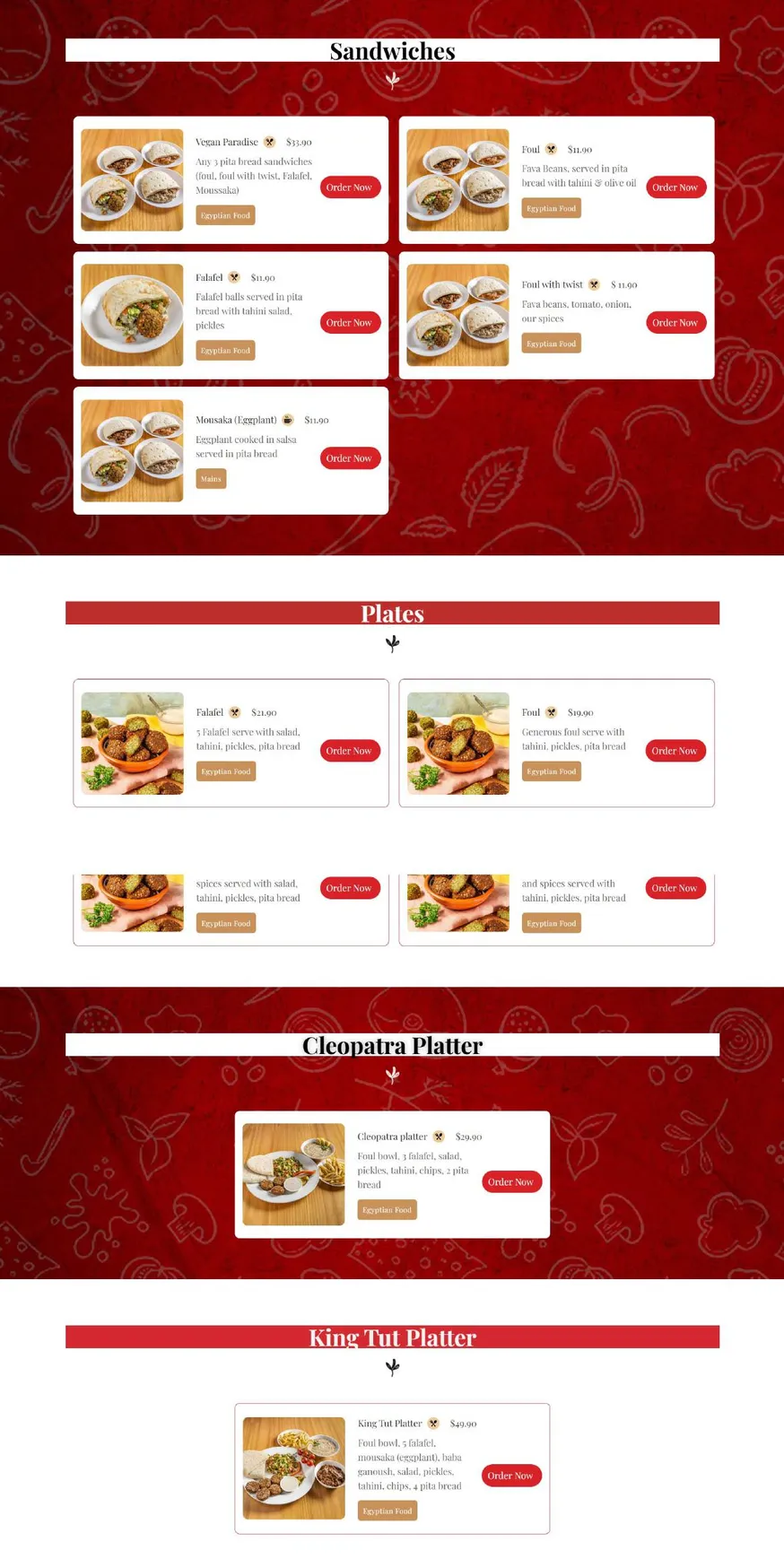 King Tut menu, page 1