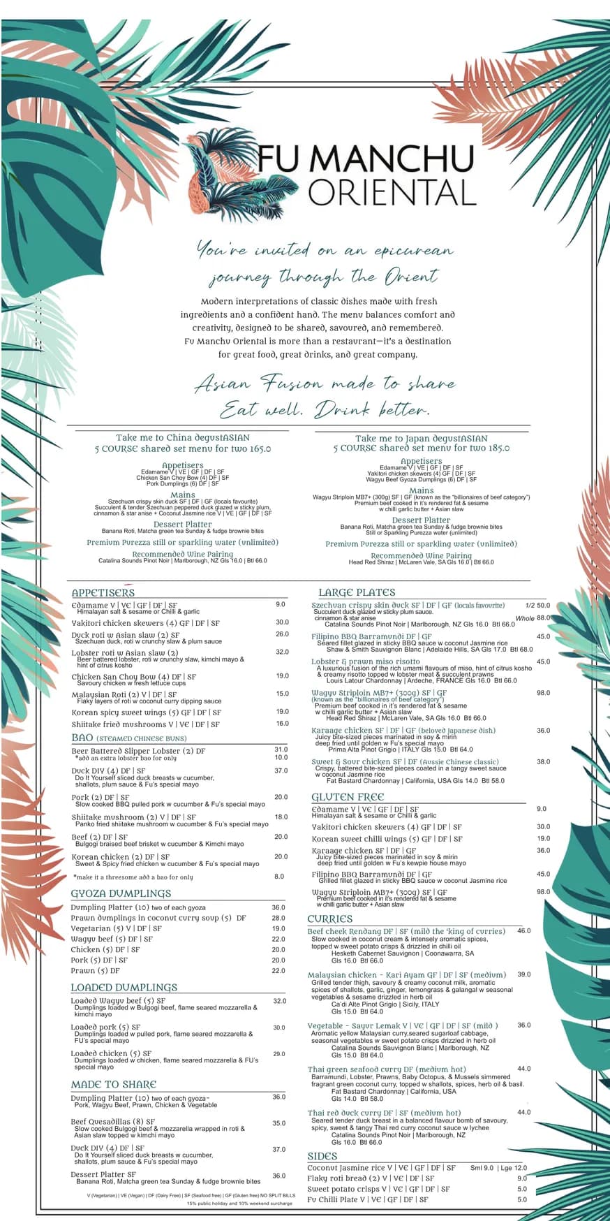 Fu Manchu Oriental menu, page 1
