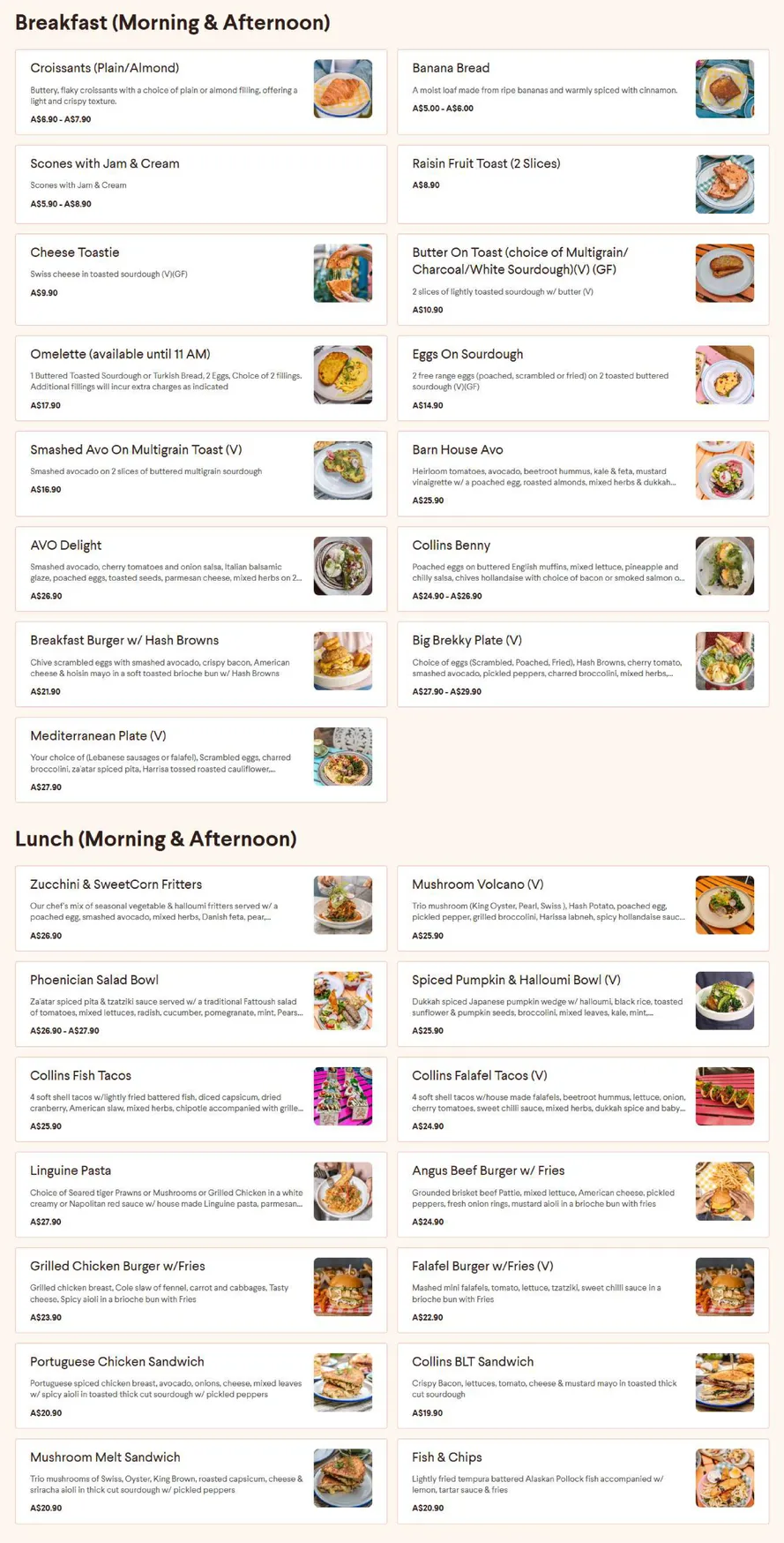 Lil Miss Collins menu, page 2