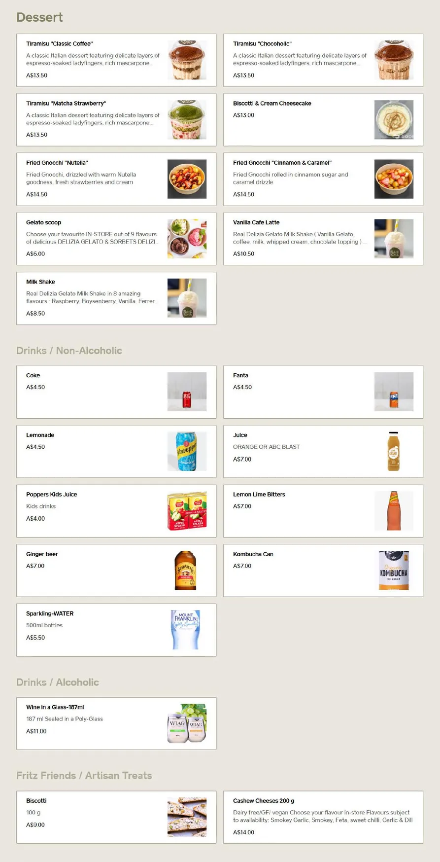 Fritz Pasta menu, page 4