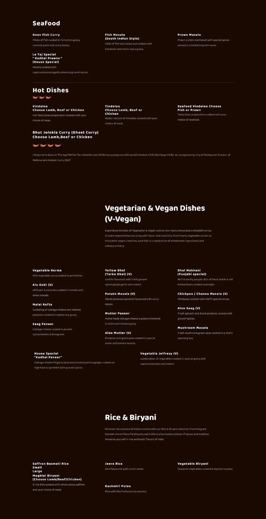 Le Taj menu, page 2