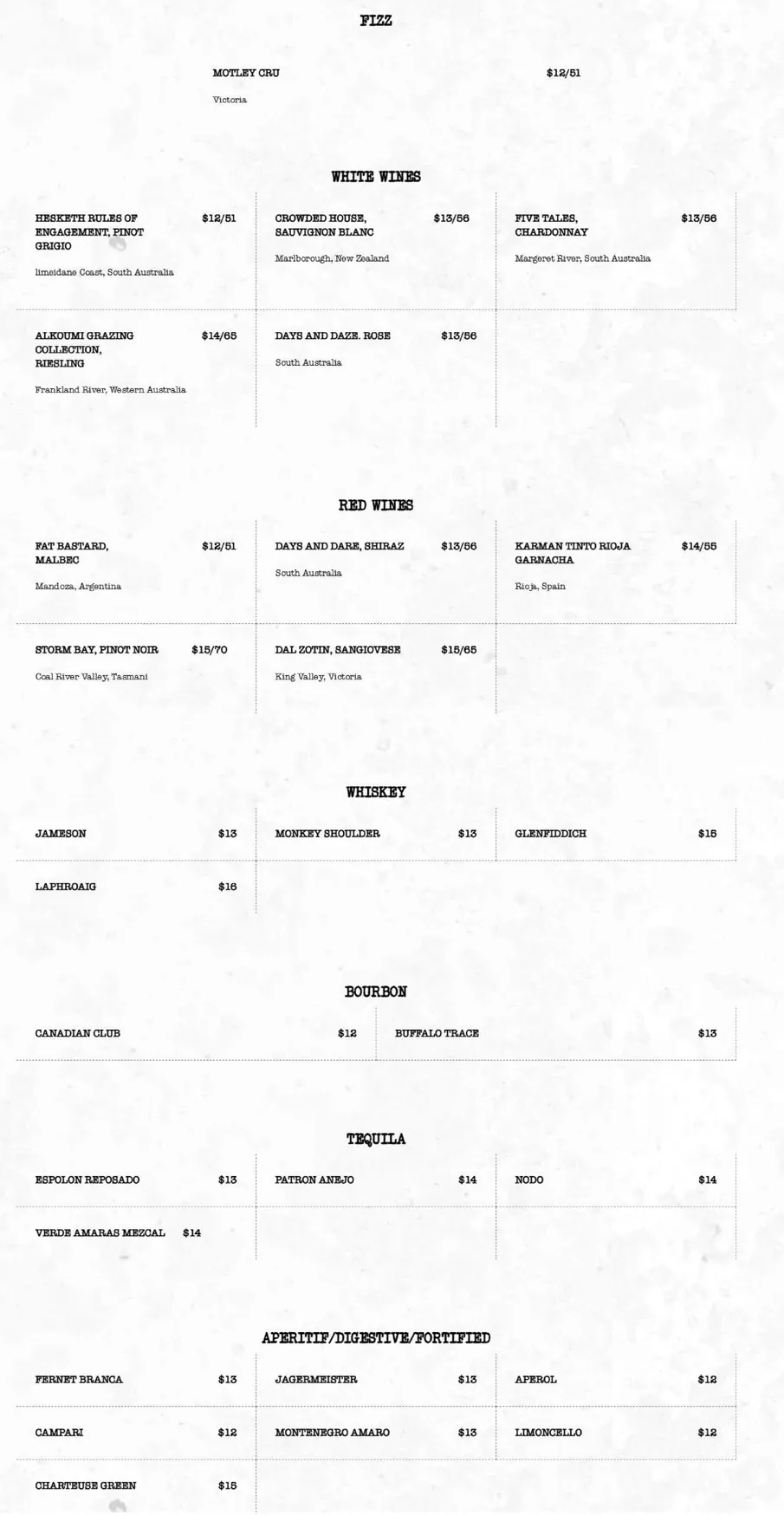 Mr Drifter menu, page 5