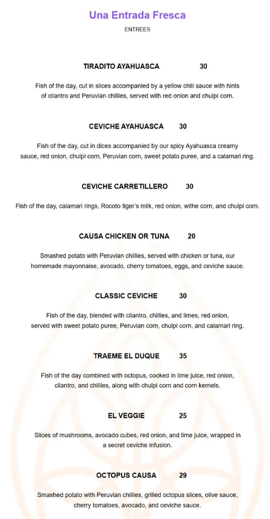 Ayahuasca Restaurant menu, page 5