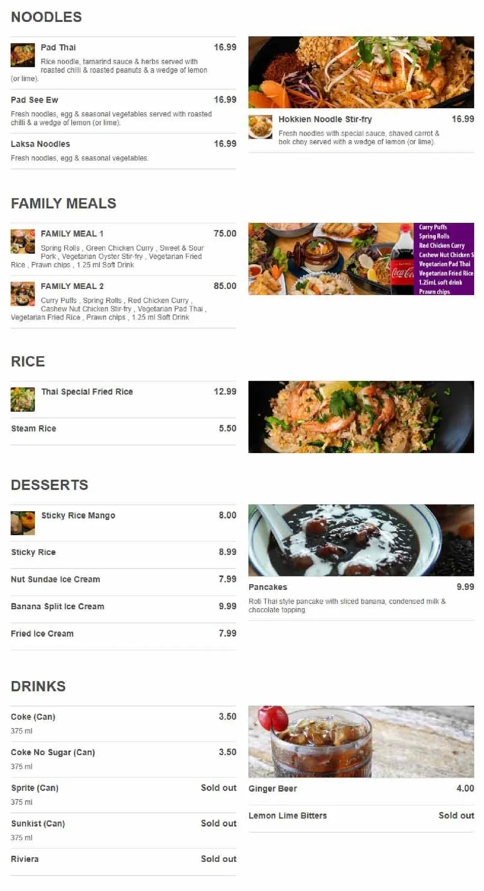 Sunisa's Thai Restaurant menu, page 3