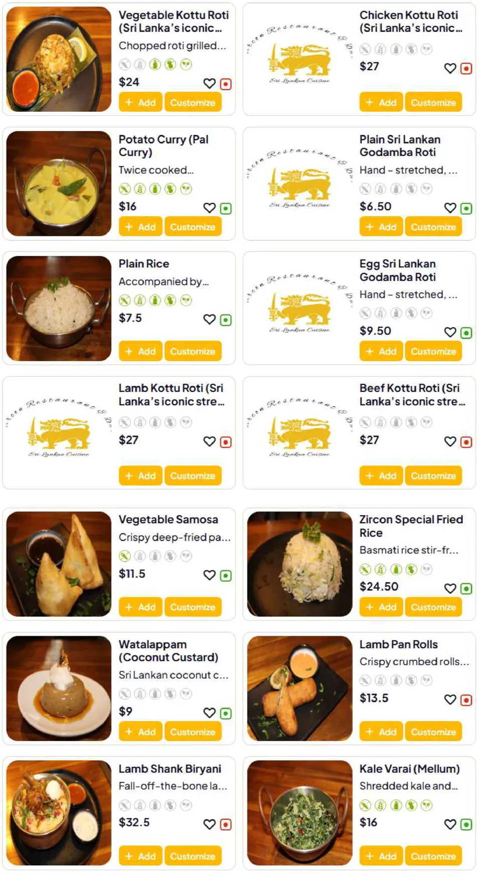 Zircon Restaurant and Bar menu, page 4