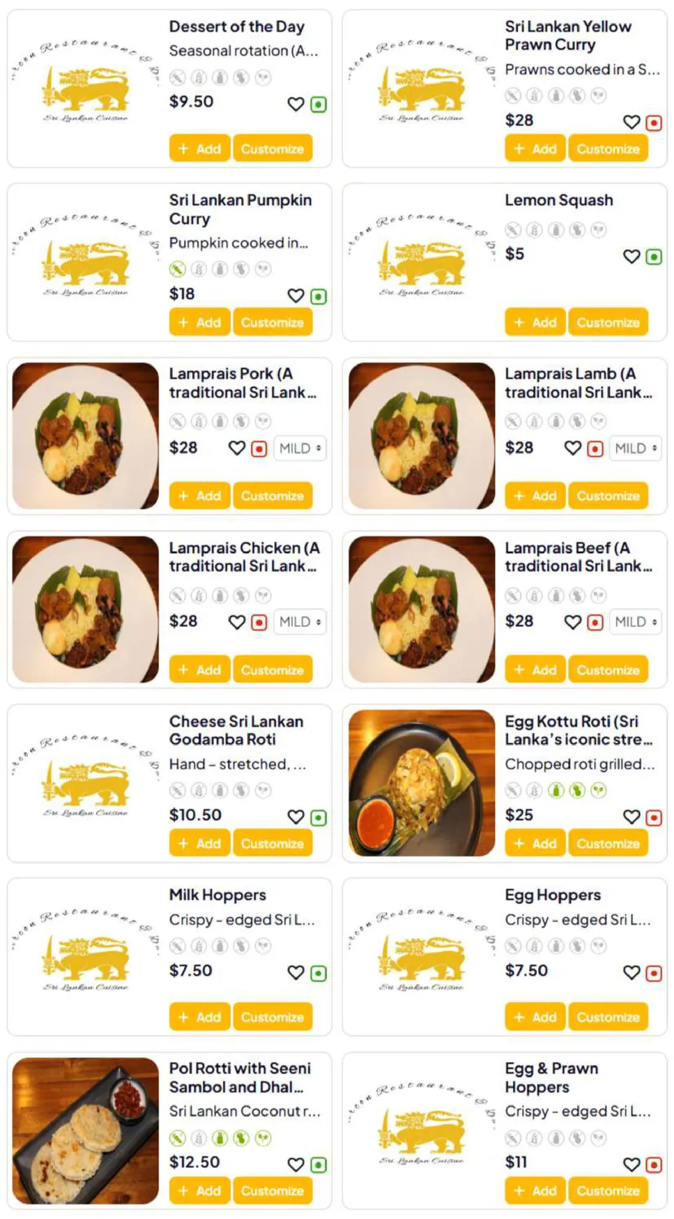 Zircon Restaurant and Bar menu, page 3