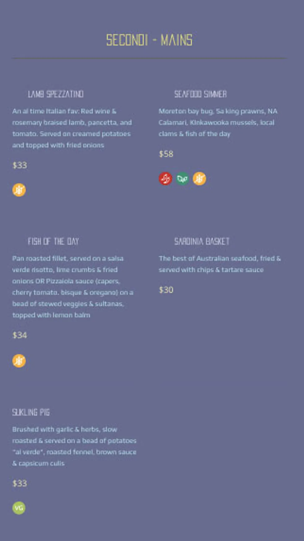 Sardinia - Italian Inspired Seafood menu, page 4