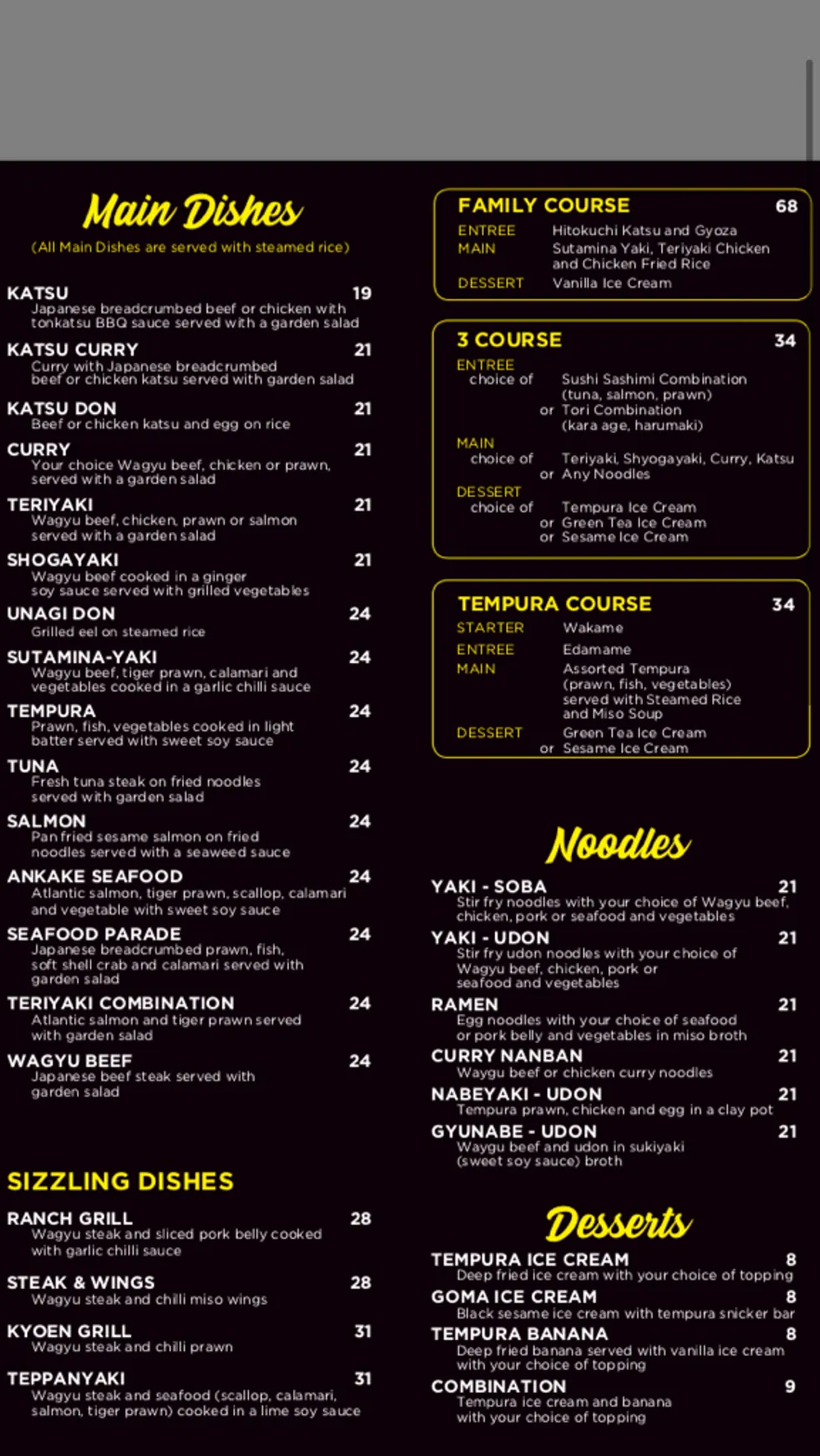 Satoru's Japanese Restaurant menu, page 1